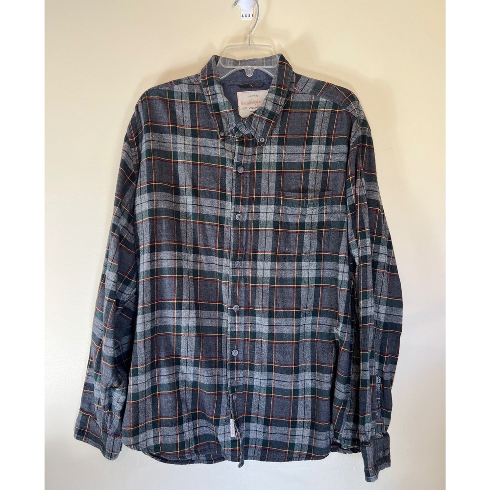 Weatherproof Vintage Mens Plaid Flannel Long Sleeve Button Up Shirt XXL